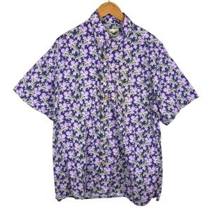 Yiume Men Short Sleeve ButtonUp Hawaiian Shirt Floral Cotton XL Tropical USA